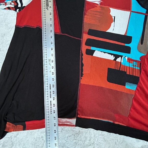 Dalin Womens Colorblock 3/4 Sleeve Asymmetric Tunic Top XL Black Orange Art Wear - Picture 5 of 8